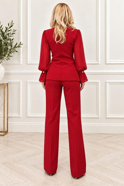costum rosu de ocazie cu sacou cambrat